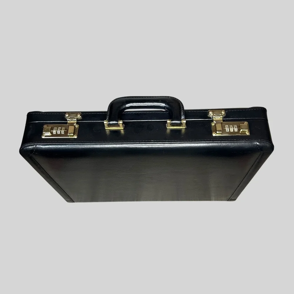 Vintage Dark Academia Leather Briefcase Attache Case Top Grain Leather Black